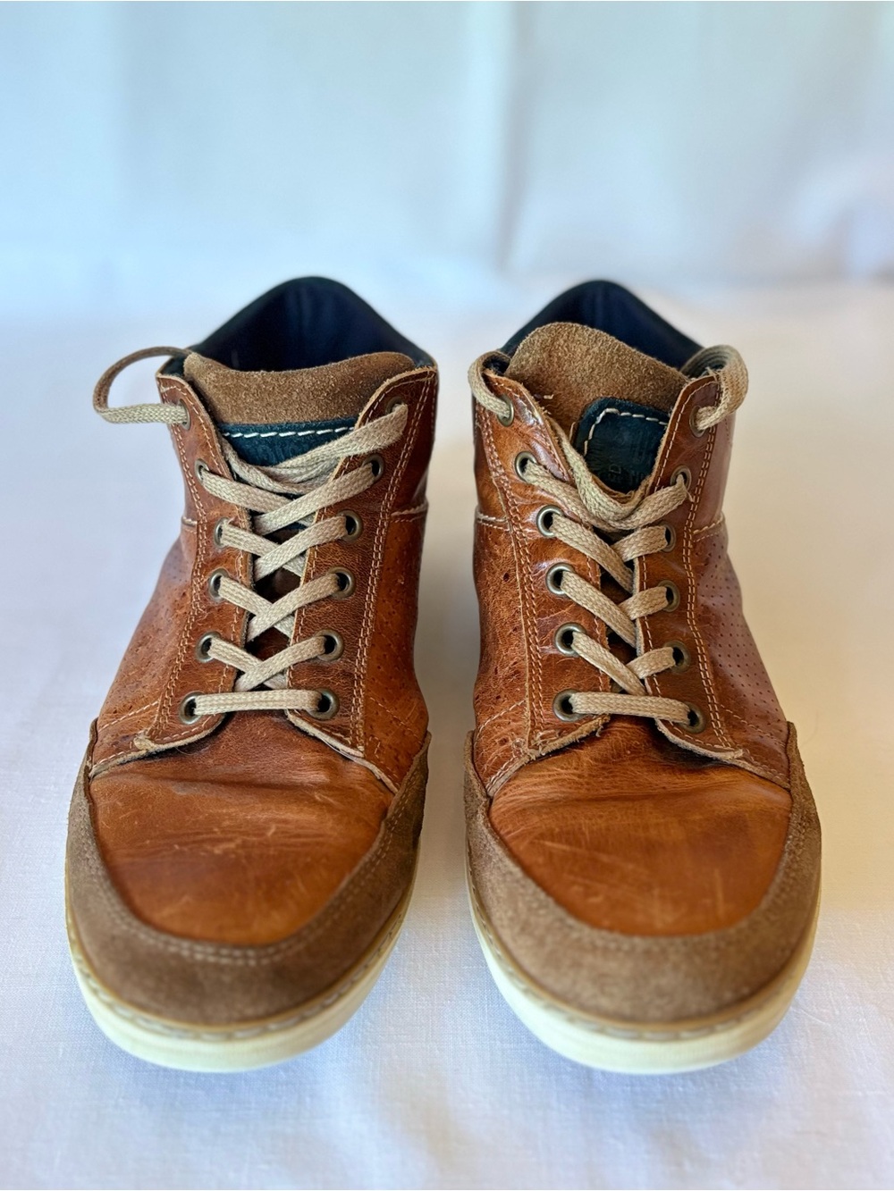 Bullboxer Men's Cognac/Brown Leather Sneakers with Lace-Up Closure SZ 10